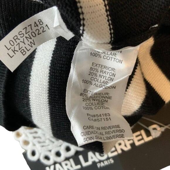 Karl Lagerfeld Top Womens Medium Striped Sweater Lace Neck Ruffle Sleeve Keyhole - Picture 11 of 12